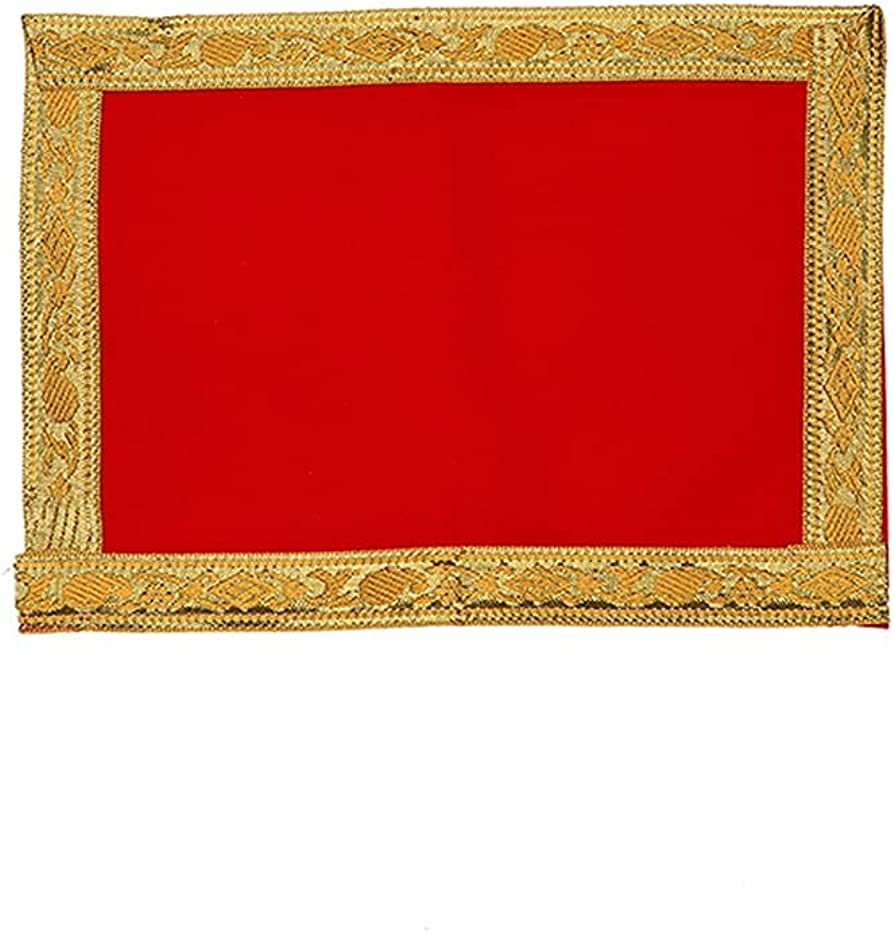 Aasan | Pooja Mat Aasan | Red Velvet Aasan Decorative Cloth for Multipurpose Pooja Decorations  7" x 10"