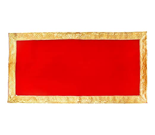 Aasan | Pooja Mat Aasan | Red Velvet Aasan Decorative Cloth for Multipurpose Pooja Decorations  13" x 27"