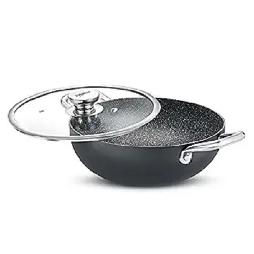 Prestige Durastone Hard Anodised Non-Stick Deep Kadai 28cm (4.25L) with Glass Lid