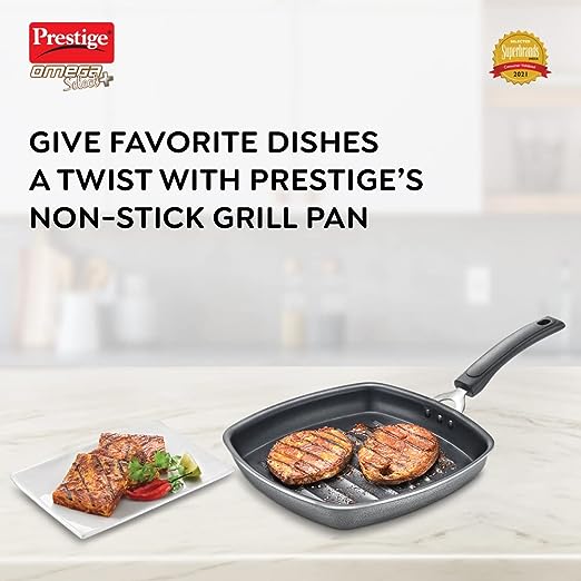 Prestige Omega Select Plus Square Induction Base Non-Stick Aluminum Grill Pan, Black 25cm