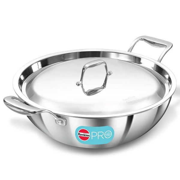 Hawkins Pro Tri-Ply Stainless Steel Deep-Fry Pan with Stainless Steel Lid 5L | PSK50S