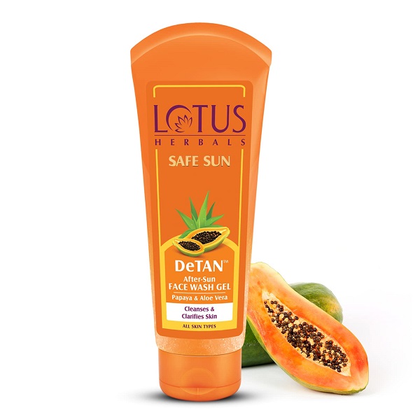 Lotus Herbals Safe Sun DeTAN After-Sun Face Wash Gel Papaya & Aloe Vera 100g