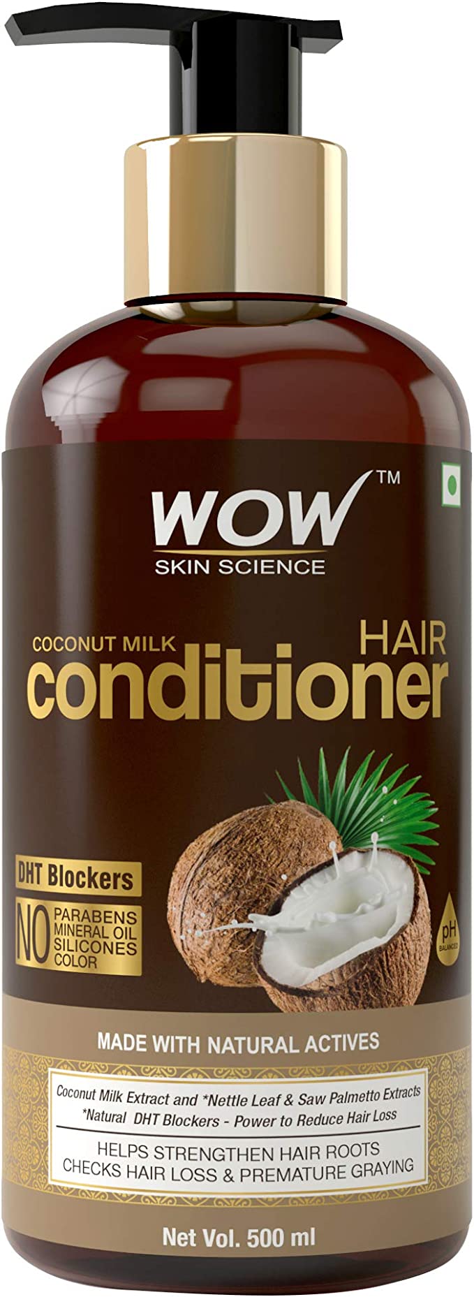 WOW Skin Science Coconut Milk Conditioner - No Parabens, Minerals Silicones & Color -With Dht Blockers, 500mL