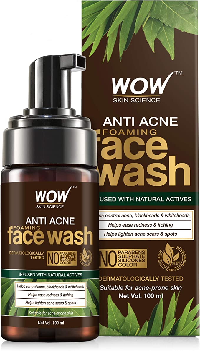 WOW Skin Science Anti Acne Foaming Face Wash - with Tea Tree Essential Oil - for Controlling Acne, Blackheads - No Parabens, Sulphate, Silicones & Color - 100ml