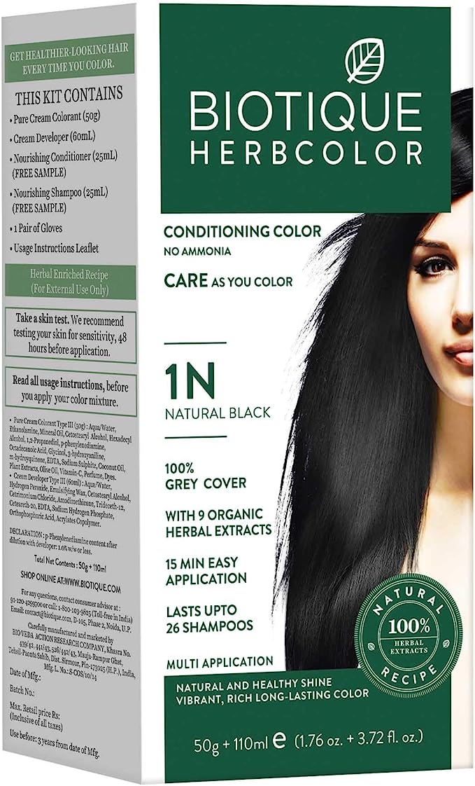 Biotique Herbcolor 1N Natural Black, 50 g + 110 ml (Conditioning Color No Ammonia)