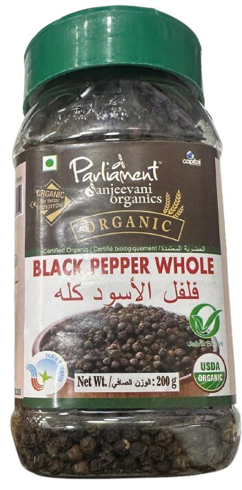 PARLIAMENT SANJEEVANI ORGANICS BLACK PEPPER WHOLE 200 GM JAR